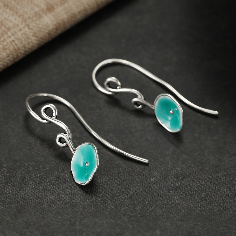 Women's Vintage Lake Blue Enamel Earrings, Fresh Forest Style